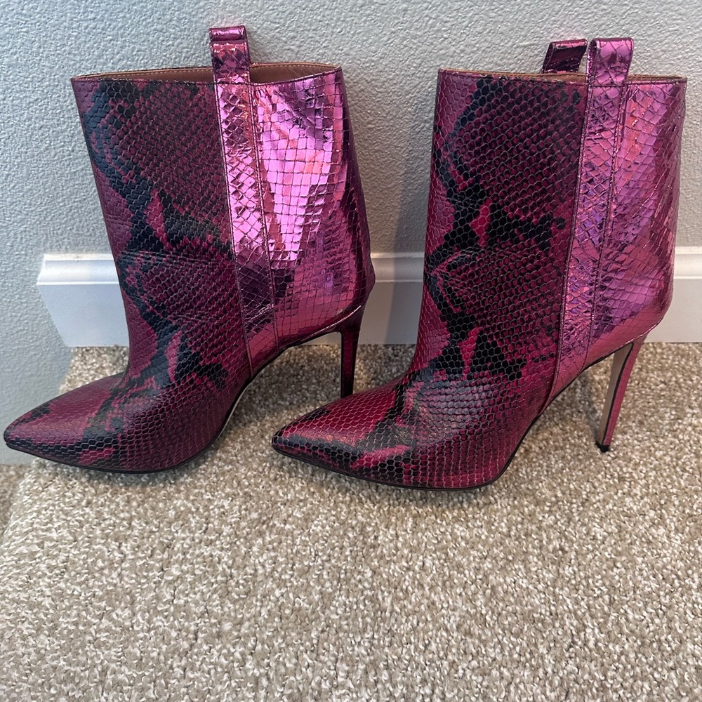 Paris Texas Pink Heeled Boots with Snakeskin Texture